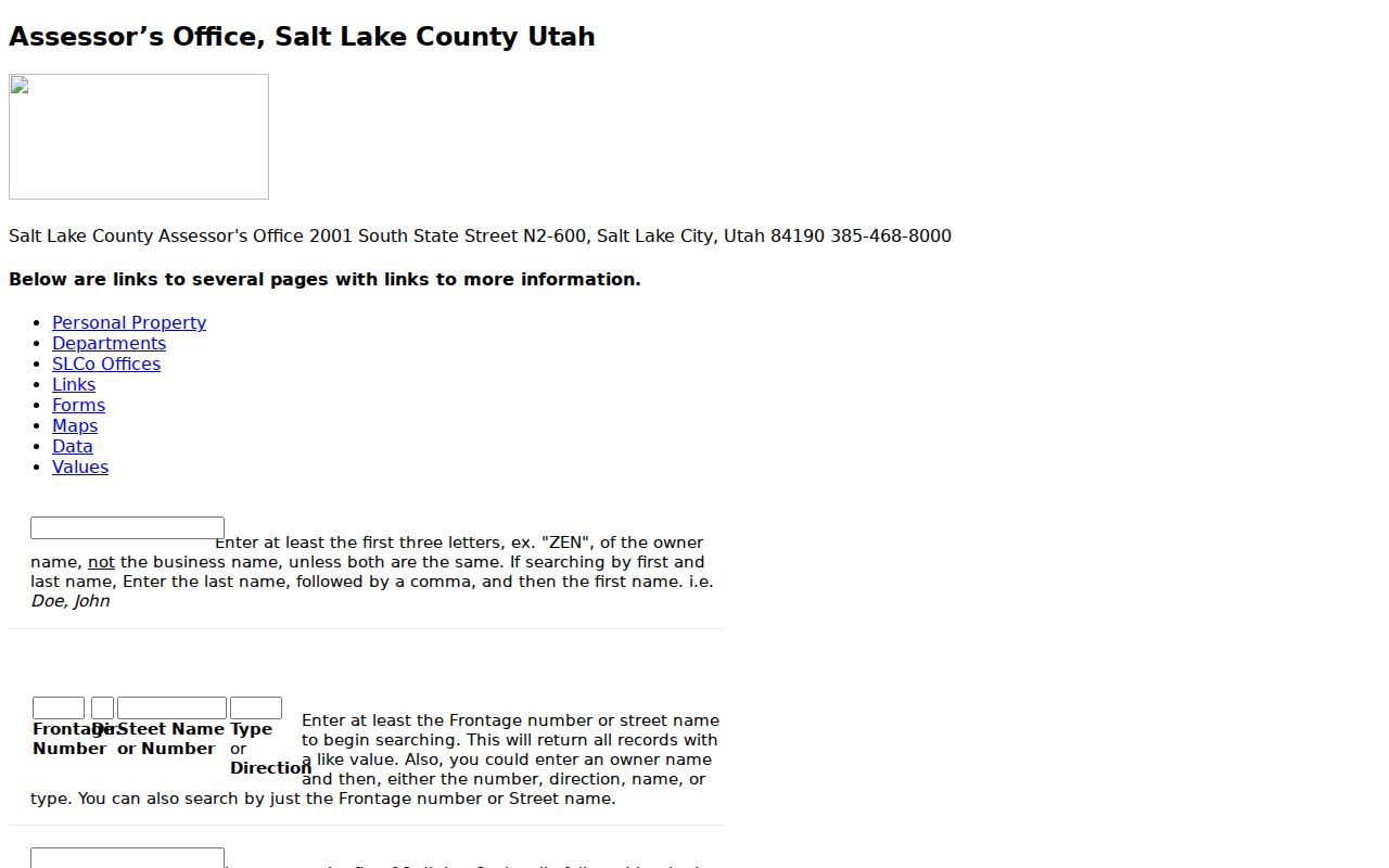 Kearns people search fields in the Salt Lake County Assessor portal