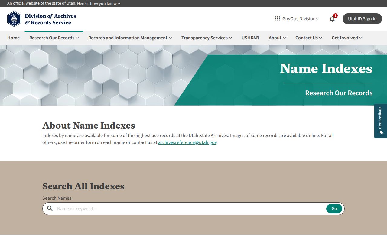 Kearns people search in Utah Archives name indexes