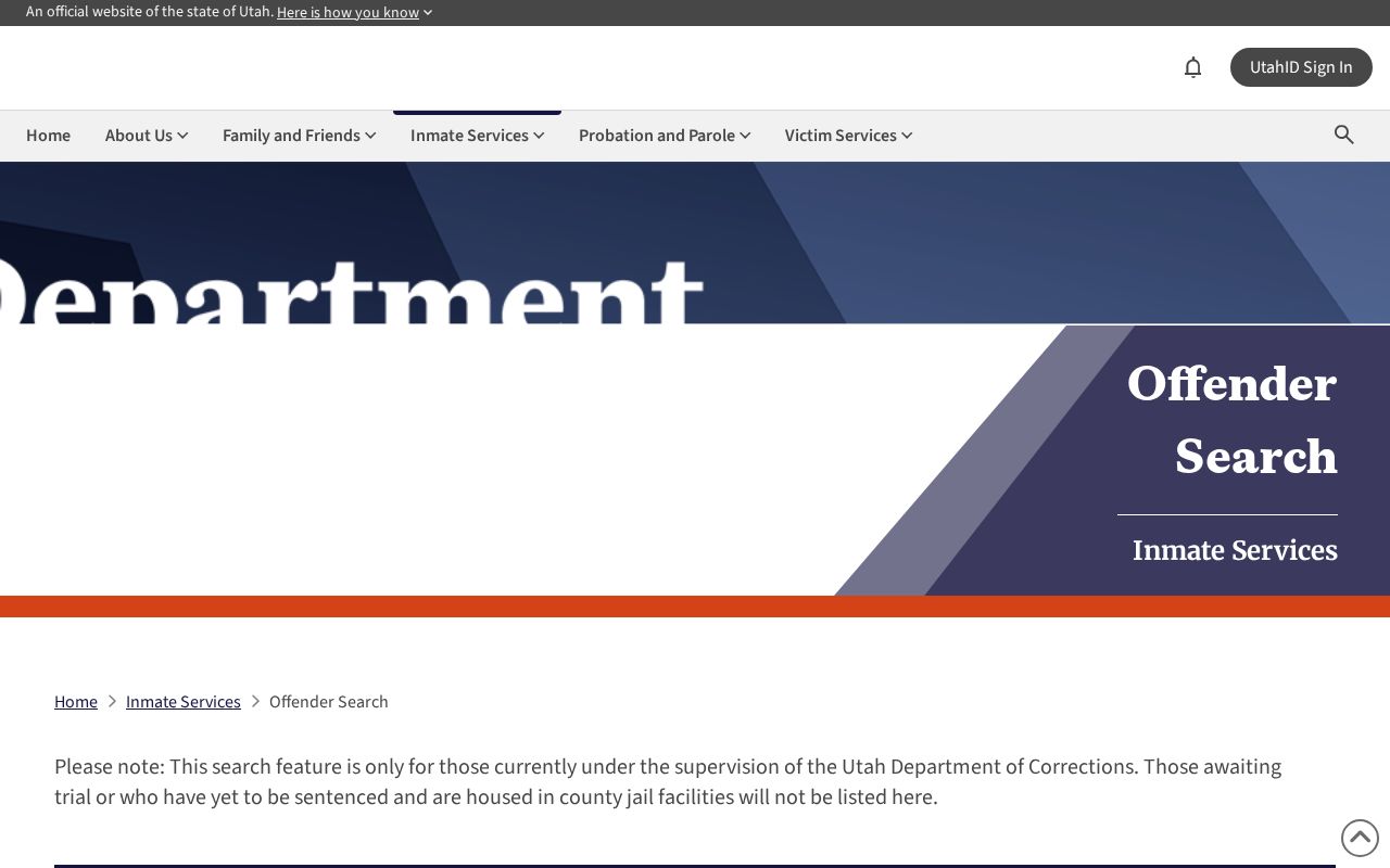 Kearns people search through the Utah corrections offender locator
