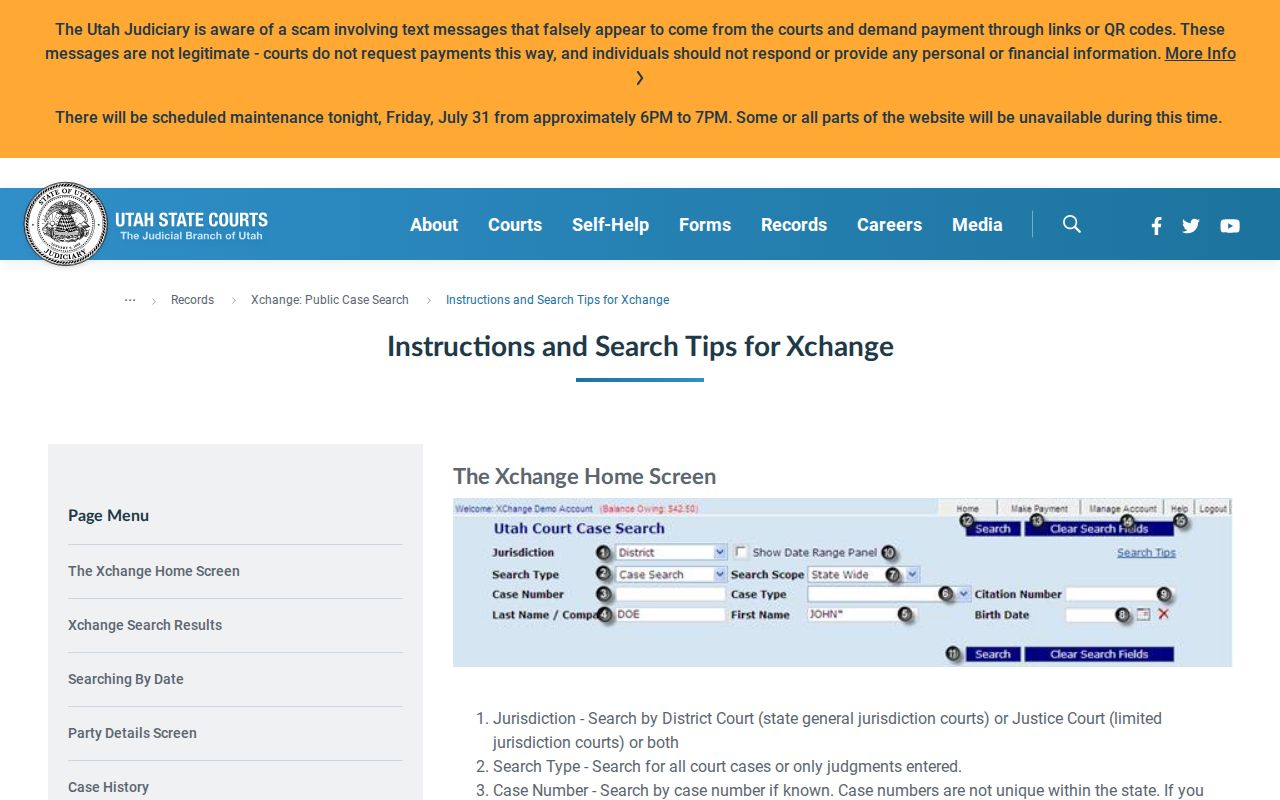 Kearns people search with Utah Xchange court name fields