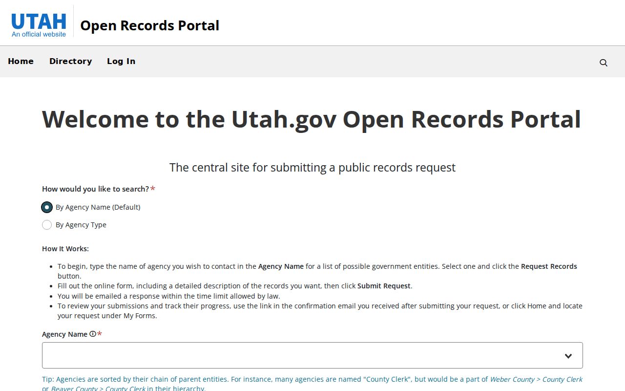 Kearns open records requests through the Utah portal