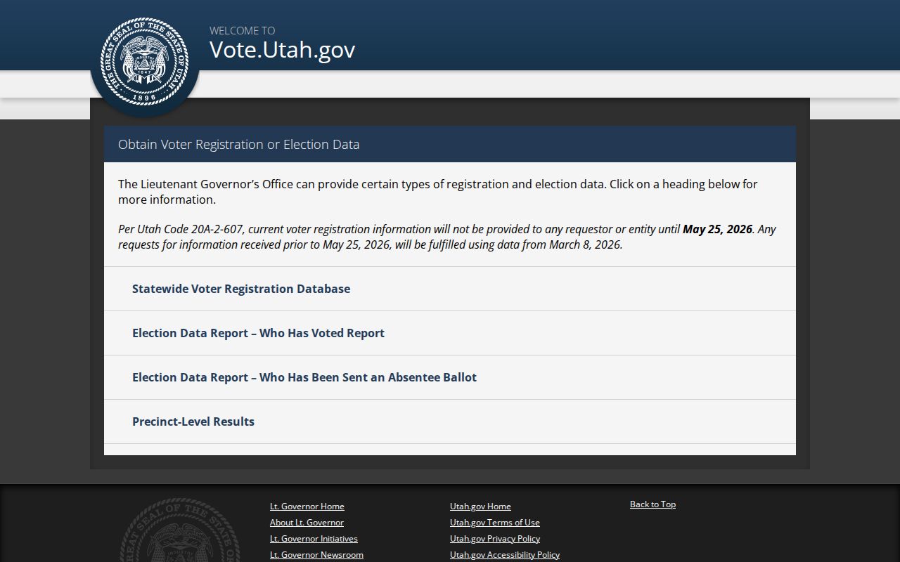 Utah voter registration data request options for Kearns records